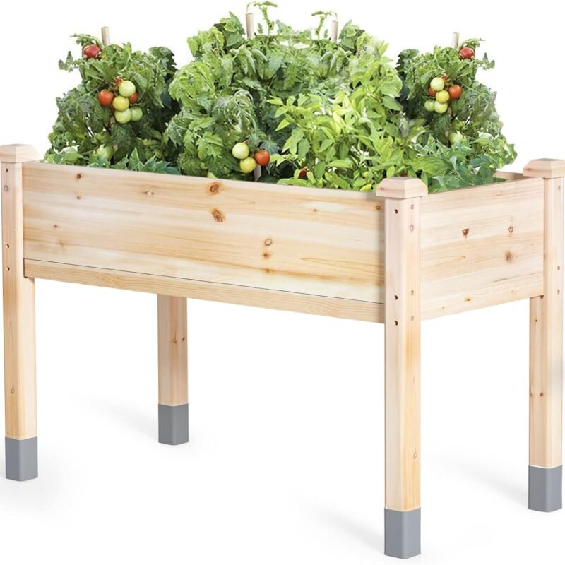 MIXC Wooden Raised Garden Bed with Legs, 48”L X 24”W, Elevated Reinforced Large Planter Box for Vegetable Flower Herb Outdoors - Beam and Column Structure - Unmatched Strength Outlast