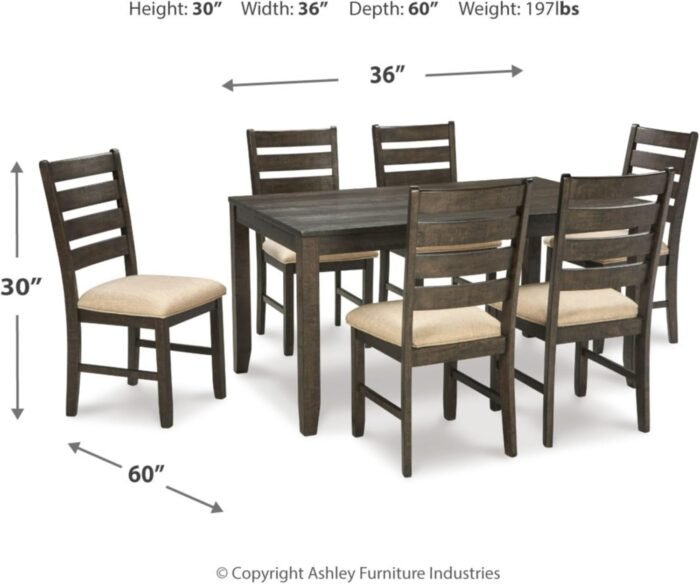 Signature Design by Ashley Rokane 20" Dining Room Table Set with 6 Upholstered Chairs, Brown - Image 8