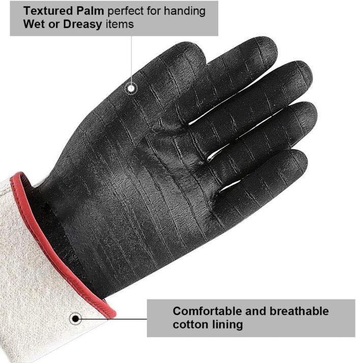 932°F Extreme Heat Resistant Gloves for Grill BBQ,Aillary Waterproof Long Sleeve Pit Grill Gloves for Fryer, Baking, Oven,Smoker,Fireproof, Oil Resistant Neoprene Coating（14-Inch ） - Image 3