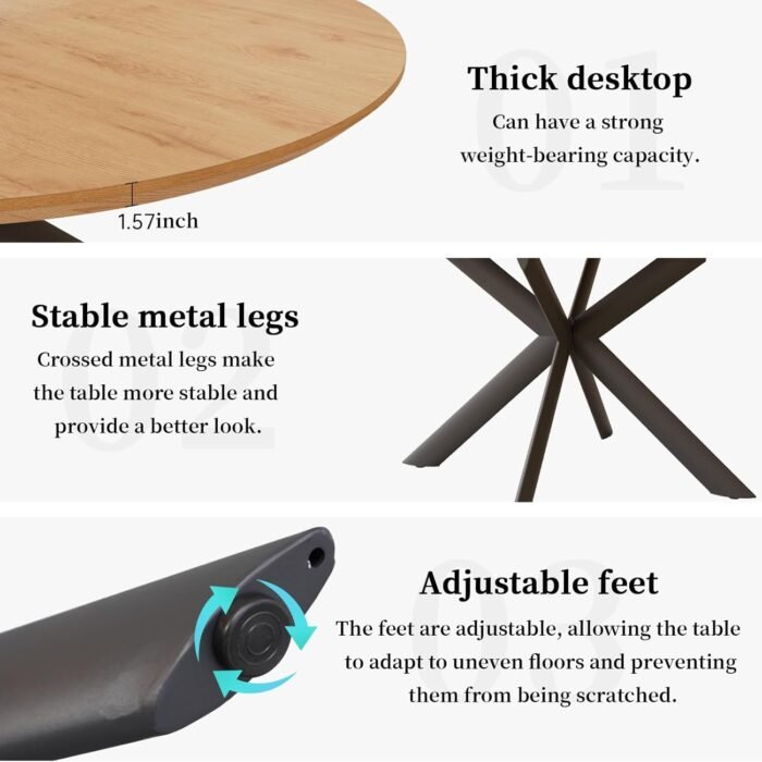 43.2"-59.1" Extendable Round Dining Table, Mid Century Modern Wooden Round Table, Leisure Oak Coffee Table,Saving Space - Image 5