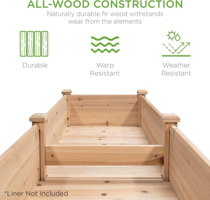 Best Choice Products 72x23x30in Raised Garden Bed, Elevated Wood Planter Box Stand for Backyard, Patio, Balcony w/Divider Panel, 6 Legs, 300lb Capacity - Natural - Image 4