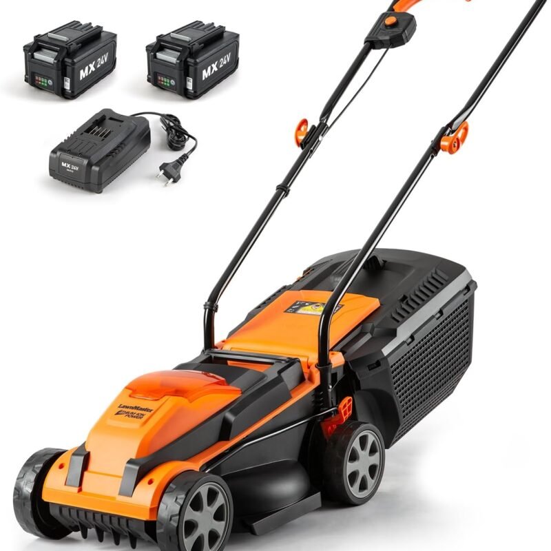 LawnMaster CLM2413A Cordless 13-Inch Lawn Mower 24V Max with 2X4.0Ah Battery and a Charger