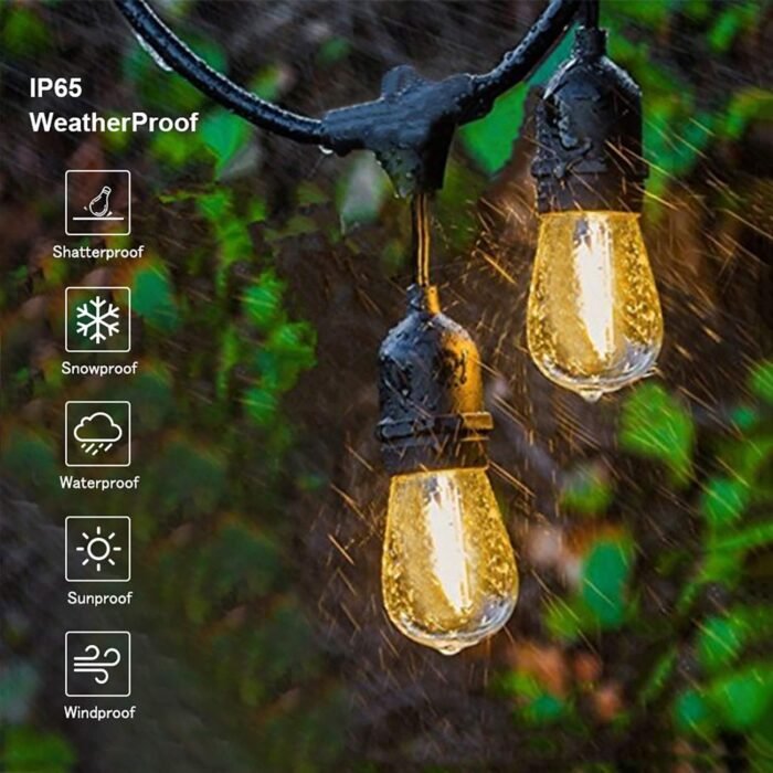 Svater Outdoor String Lights Led 105FT, Commercial Grade Patio Lights with 1W Dimmable S14 Shatterproof Bulbs, ETL Listed Heavy-Duty Outside Waterproof Cafe Bistro Market Lighting Warm White - Image 2