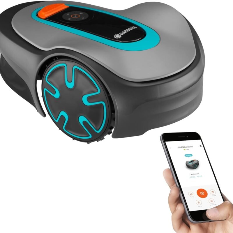 GARDENA 15201-41 SILENO Minimo - Automatic Robotic Lawn Mower, with Bluetooth app and Boundary Wire, one of The quietest in its Class, for lawns up to 2700 Sq Ft, Made in Europe, Grey