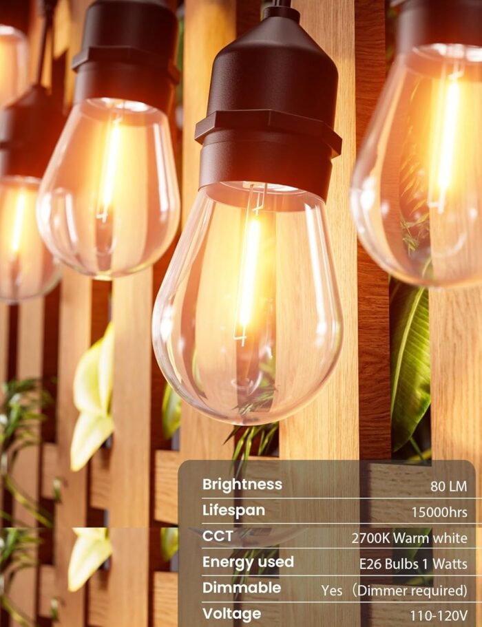 Svater Outdoor String Lights Led 105FT, Commercial Grade Patio Lights with 1W Dimmable S14 Shatterproof Bulbs, ETL Listed Heavy-Duty Outside Waterproof Cafe Bistro Market Lighting Warm White - Image 5