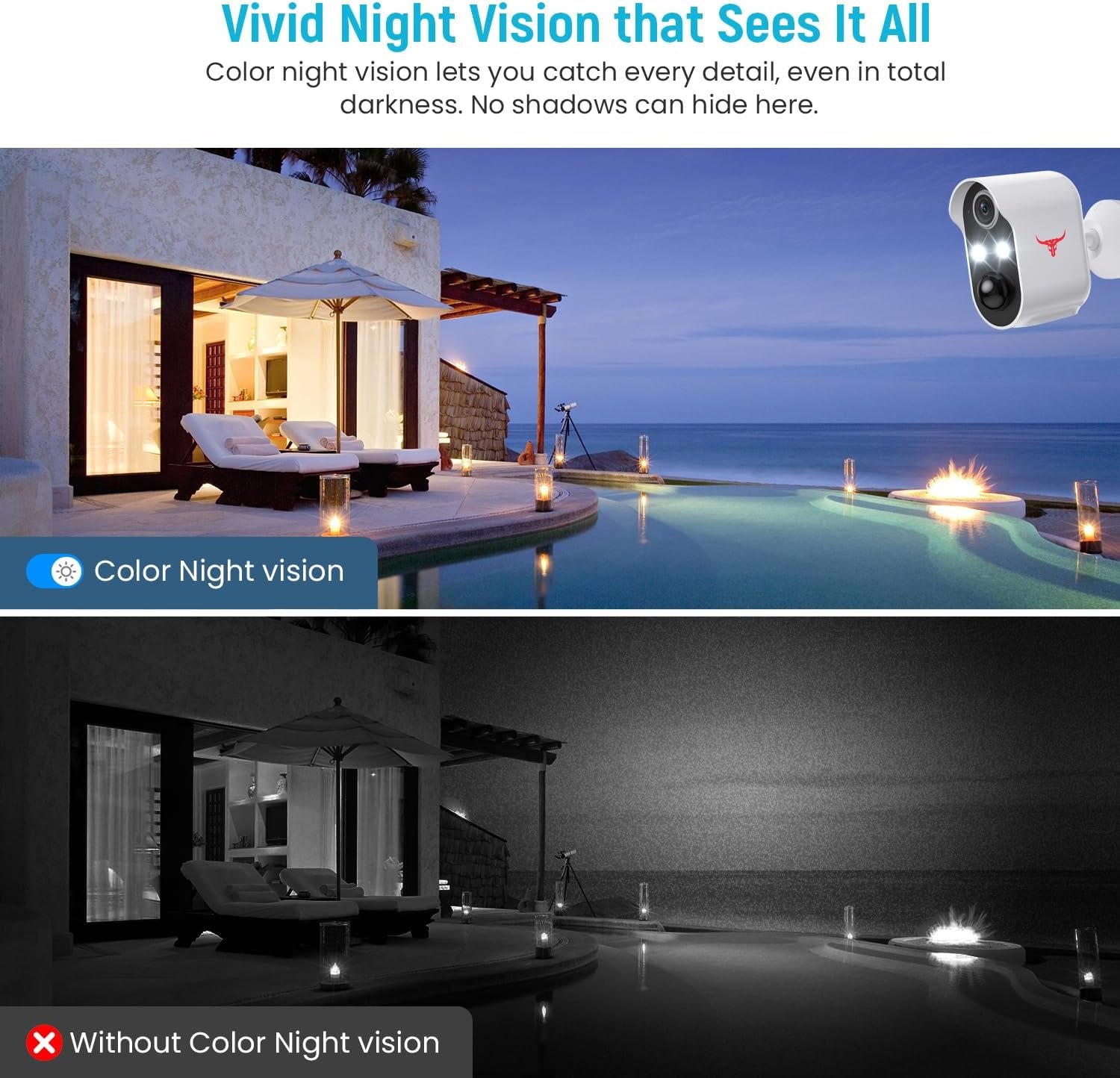 Outdoor Security Camera, Battery Powered Wireless Camera, Cloud Storage Sold Seperately, Color Night Vision, 2-Way Audio, Smart AI Motion Detection, 2.4G WiFi (2 Lights) - Image 5