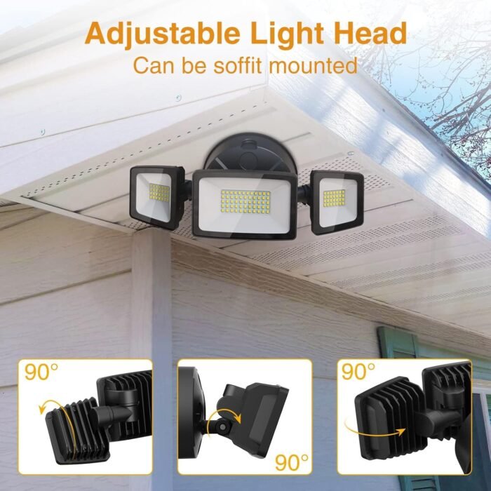 Onforu 2 Pack 60W Flood Lights Outdoor, 6000LM LED Flood Lighting Outdoor Switch Controlled, IP65 Waterproof Exterior Floodlight Fixture with 3 Adjustable Heads, 6500K Security Light for Garage Yard - Image 2