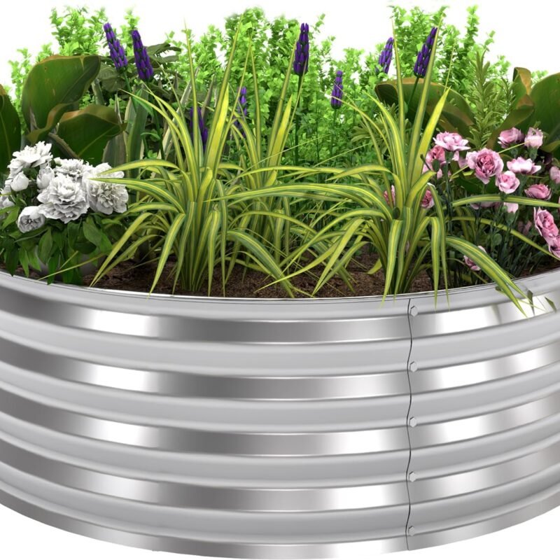 Utopia Home 2x2x1ft Galvanized Raised Garden Bed, Round Metal Planter Box Small 2 ft Diameter, Deep Raised Garden Beds Outdoor Metal Raised Bed for Gardening Vegetables & Flowers