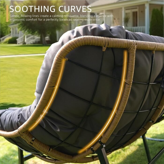 NICESOUL® Double Rocking Papasan Chair Outdoor, XL Size Large Patio Padded Rocking Chair for 2, Comfortable Lounge Egg Rocker, 700 Lbs Wide Big Reading Chair for Backyard, Garden, Porch, Balcony, Grey - Image 8