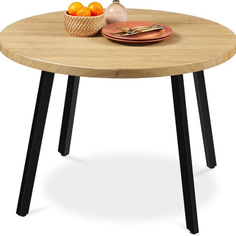 Best Choice Products Round Mid-Century Modern 35.5in Dining Table, Space-Saving Dinette for Home, Kitchen, Apartment w/Steel Legs - Natural
