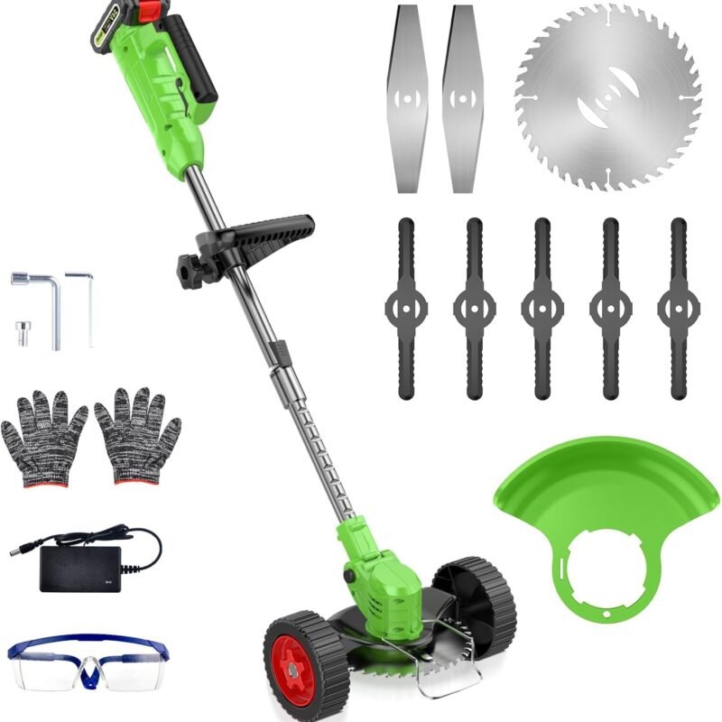 Cordless Lawn Trimmer Weed Wacker - GUIFIN 21V Lawn Mower Grass Edger with One 2.0Ah Li-Ion Battery Powered & 3 Cutting Blade Types, Compact Power Tool for Lawn Yard Work
