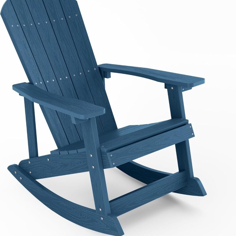 YEFU Outdoor Rocking Chair,Adirondack Rocking Chair,Patio Rocker Chair with Wide Back,Oversized Rocker Chair Look Like Real Wood, for Lawn, Porch, Backyard, Indoor and Garden(Navy Blue)