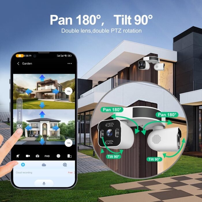 Dual Lens WiFi Outdoor Cameras For Home Security, 2.5K/5MP House Cameras With Audio And Video, PTZ Security Cameras Wireless Outdoor With Auto Tracking, Outdoor Camera Wired Support Color Night Vision - Image 2
