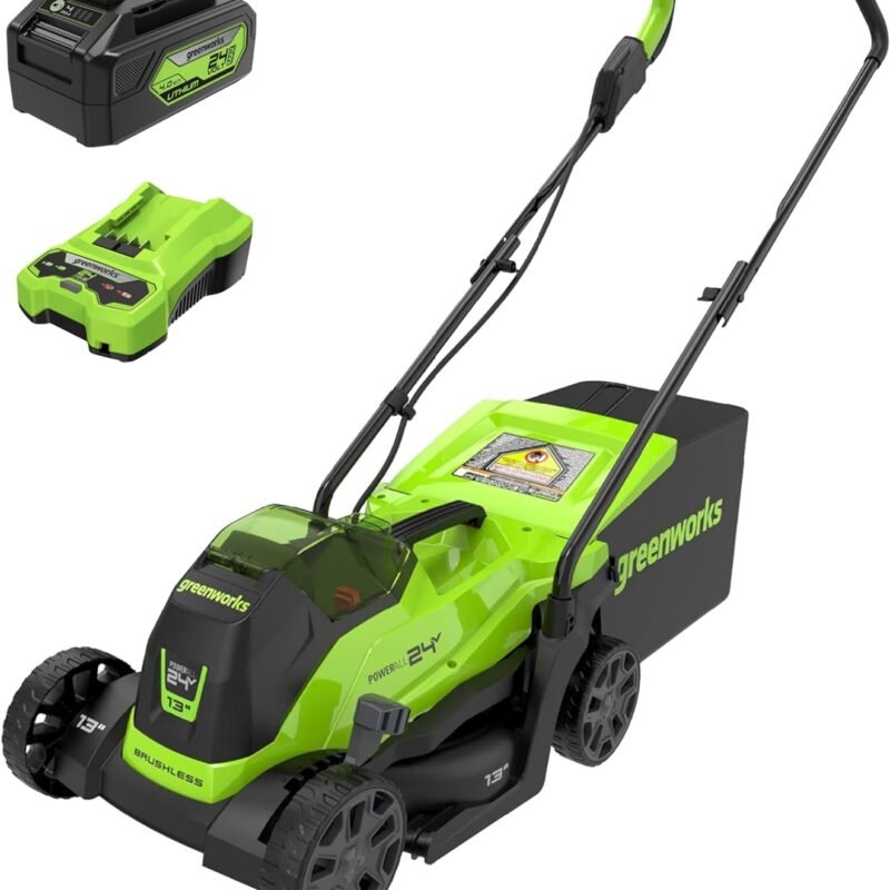 Greenworks 24V 13" Brushless Cordless (Push) Lawn Mower, 4.0Ah Battery and Charger Included