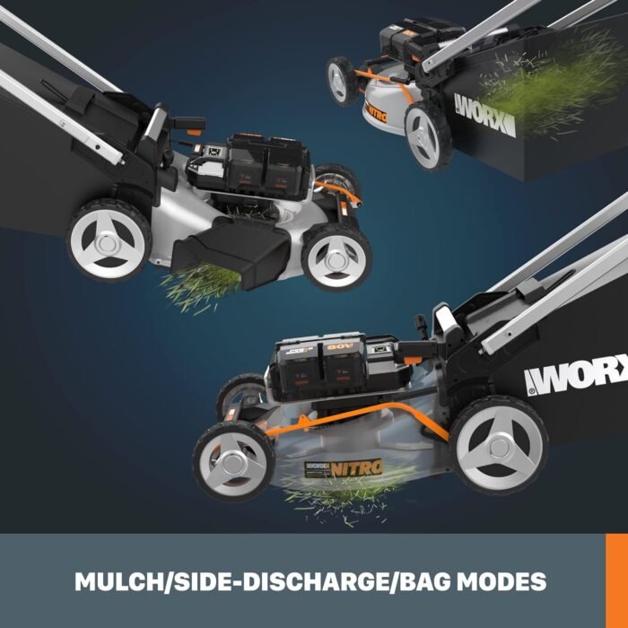 Worx Nitro 80V Cordless Self-Propelled Lawn Mower, Powerful Battery Lawn Mower with Brushless Motor, 3-in-1 Cordless Lawn Mower WG761 PowerShare Pro - 2 Batteries & Basecamp Charger Included - Image 4