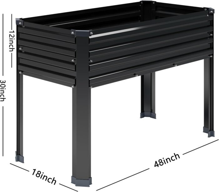 MGNO Galvanized Raised Garden Bed Outdoor with Legs,48×18×32in Metal Elevated Raised Planter Box for Backyard, Patio, Balcony, 300lb Capacity,Black - Image 8