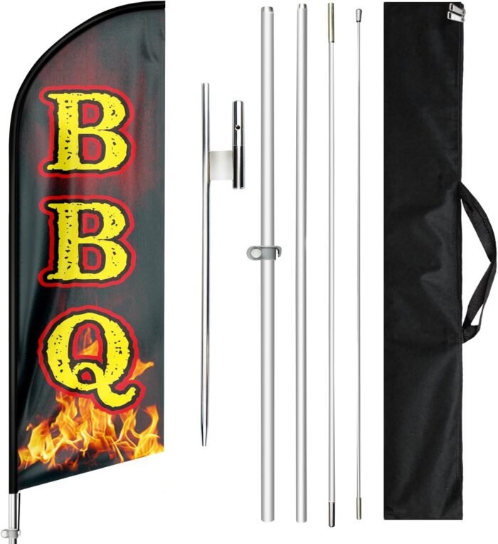 Barbecue Swooper Flag, 11FT BBQ flags for Businesses with Aluminum Alloy Poles, Stainless Steel Ground Stake, Portable Bag, Barbecue Signs for Outdoor
