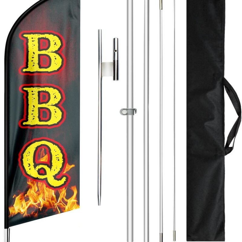 Barbecue Swooper Flag, 11FT BBQ flags for Businesses with Aluminum Alloy Poles, Stainless Steel Ground Stake, Portable Bag, Barbecue Signs for Outdoor