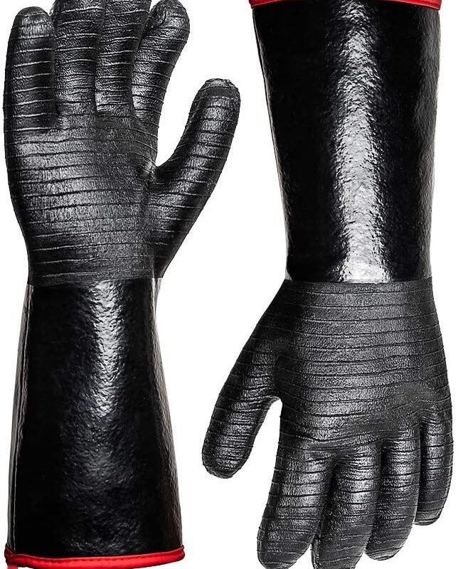 932°F Extreme Heat Resistant Gloves for Grill BBQ,Aillary Waterproof Long Sleeve Pit Grill Gloves for Fryer, Baking, Oven,Smoker,Fireproof, Oil Resistant Neoprene Coating（14-Inch ）