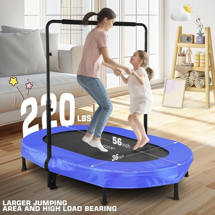 ANCHEER Foldable Trampoline, Mini Rebounder Trampoline with Adjustable Handle, Exercise Trampoline for Indoor/Garden/Workout Cardio, Parent-Child Twins Trampoline Max Load 220lbs - Image 2
