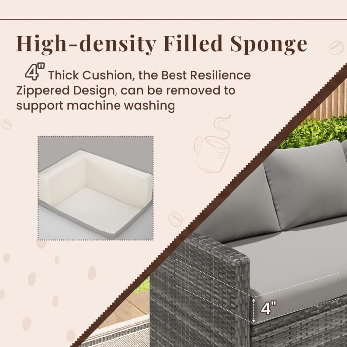 U-MAX 7 Pieces Patio Furniture Set, Outdoor Sectional Sofa Conversation Set, All Weather Wicker Rattan Dining Table & Chair with Ottoman, Grey Rattan&Grey Cushion - Image 5