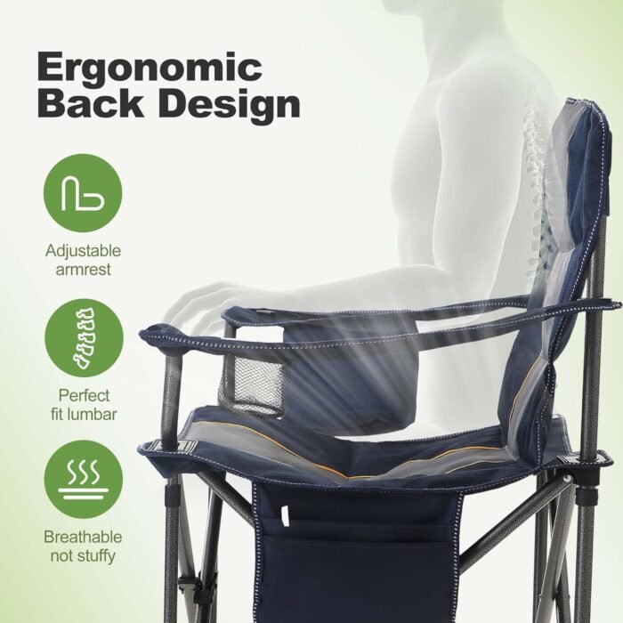 LET'S CAMP Folding Camping Chair Oversized Heavy Duty Padded Outdoor Chair with Cup Holder Storage and Cooler Bag, 450 LBS Weight Capacity, Thicken 600D Oxford,2 Pack - Image 8