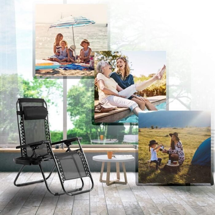 FDW Zero Gravity Lawn Lounge Chairs Set of 2 with Pillow and Cup Holder - Adjustable Reclining Folding Outdoor Chairs for Deck, Beach, Yard - Image 6