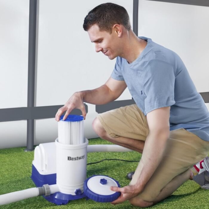 Bestway 2,500 Gallon Filter Pump for Above Ground 300 to 16,400 Gallon Swimming Pools with Customizable Timer, Filter Cartridge, and Set of Adapters - Image 3
