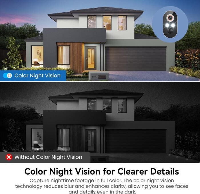1080P Security Camera Wireless Outdoor, Color Night Vision, Intelligent Human Detection, 2.4Ghz Wi-Fi Support, 2-Way Audio, Battery Powered, Cloud Storage (2 Pack) - Image 2