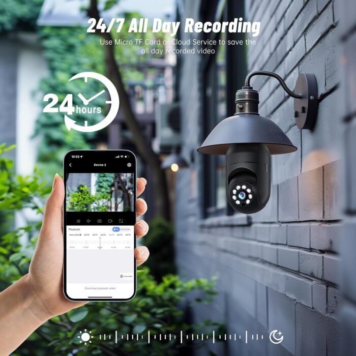 Light Bulb Security Camera 5G WiFi 2K Light Socket Security Cameras Wireless Outdoor EseeCloud, 360 Screw in Sight Bulb Motion Detection Siren Alarm Lightbulb Camera 2-Way Audio Color Night Vision - Image 2