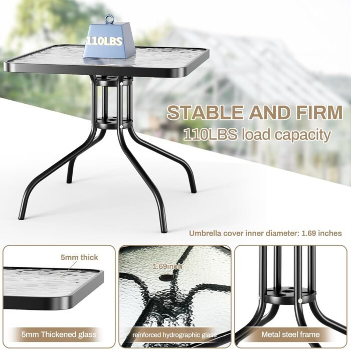 TLSUNNY Patio Dining Set 5 Pieces, All Weather Outdoor Furniture W/30"X 30" Table and 4 Stackable Textilene Chairs, Metal Table and Chairs for Lawn, Garden, Poolside, Backyard (Umbrella not Included) - Image 5