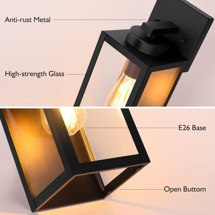 BesLowe Outdoor Wall Mount Light Fixture, Exterior Wall Lantern Waterproof, Black Outside Porch Sconce Lighting with Matte Black Finish & Glass Shade for House Garage Doorway Patio, E26 Socket - Image 3
