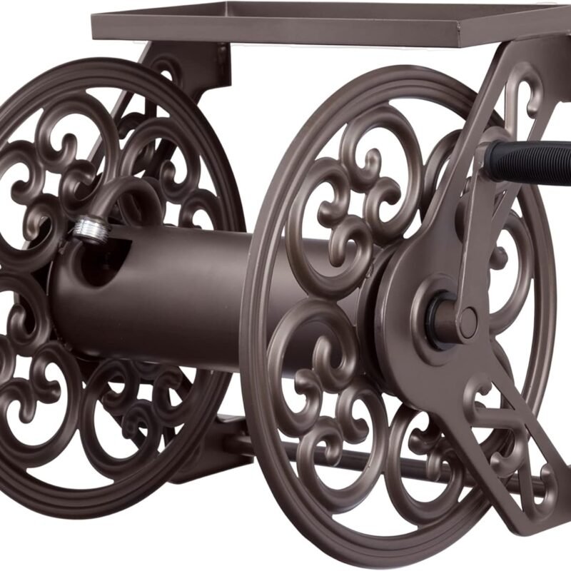 Liberty Garden 708 Steel Decorative Wall Mount Garden Hose Reel, Holds 125-Feet of 5/8-Inch Hose - Bronze