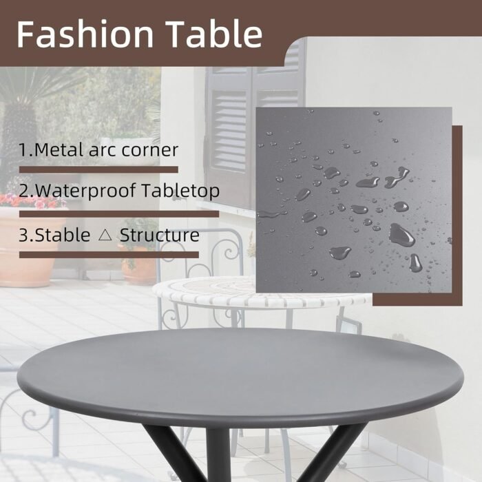 Shintenchi 3 Pieces Patio Bistro Sets, Outdoor Textilene Fabric Conversation Bistro Set, Textilene Fabric Front Porch Chairs Small Patio Furniture Set with Table for Lawn,Garden,Balcony (Grey) - Image 5