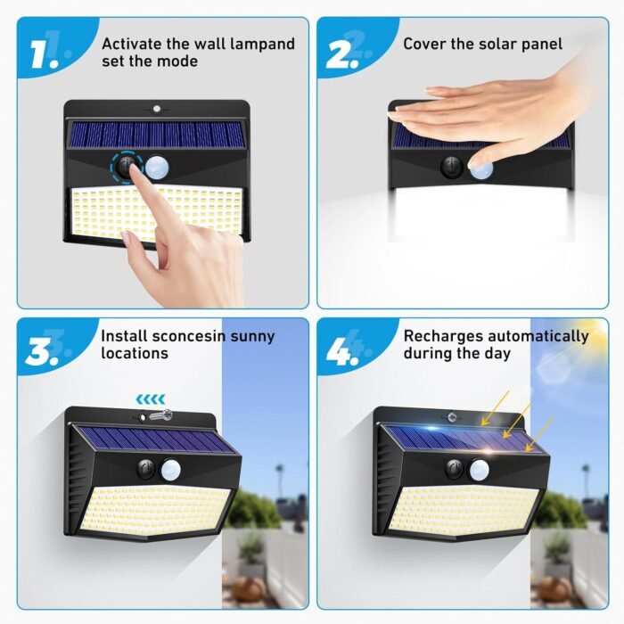 [6 Packs] Solar Outdoor Lights Motion Sensor Solar Security Lights Waterproof with 3 Lighting Modes Solar Powered Wall Lights Outside for Garden Fence Yard Deck - Image 5