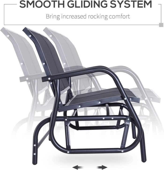 Outsunny 2-Person Outdoor Glider Bench, Patio Double Swing Rocking Chair Loveseat w/Powder Coated Steel Frame for Backyard Garden Porch, Black - Image 3