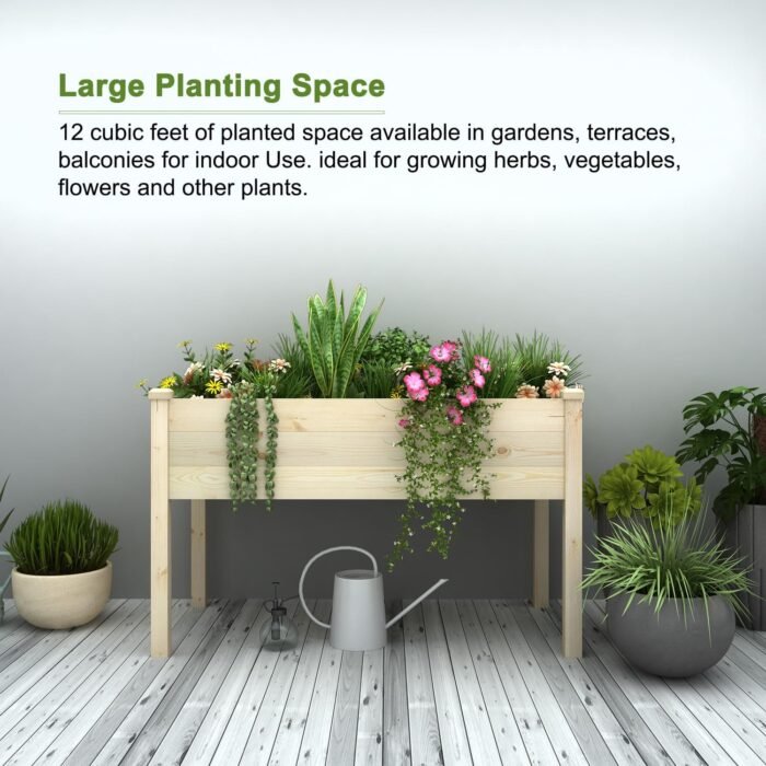 BIRASIL Outdoor Raised Garden Bed, Wood Planter Box for Vegetable Flower, Elevated Reinforced Large Garden Planters Boxes for Backyard Patio Gardening Balcony (48.5”L, Natural Wood) - Image 7