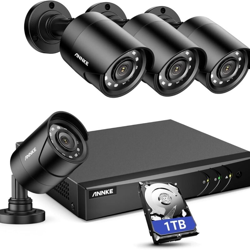ANNKE 8CH H.265+ 3K Lite Surveillance Security Camera System with AI Human/Vehicle Detection, 4 x 1920TVL 2MP Wired CCTV IP66 Cameras for Indoor Outdoor Use, Remote Access, 1TB Hard Drive Included