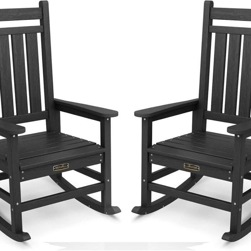 SERWALL Outdoor Rocking Chair Set of 2, HDPE Rocking Chairs for Adult, Black