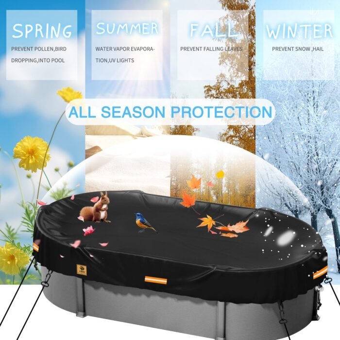 12x21 ft Rectangle Pool Covers for Above Ground Pools,Oval Winter Pool Covers,Durable Tearproof Waterproof 420D Polyester,Solar Swimming Pool Cover,Weatherproof Cold and UV-Resistant, Ground Nail Set - Image 9