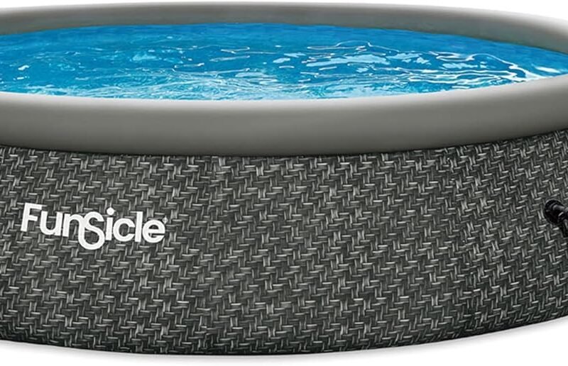 Funsicle 15 Foot by 36 Inch Quickset Round Inflatable Ring Top Outdoor Above Ground Swimming Pool Set with Pump and Cartridge Filter, Dark Herringbone