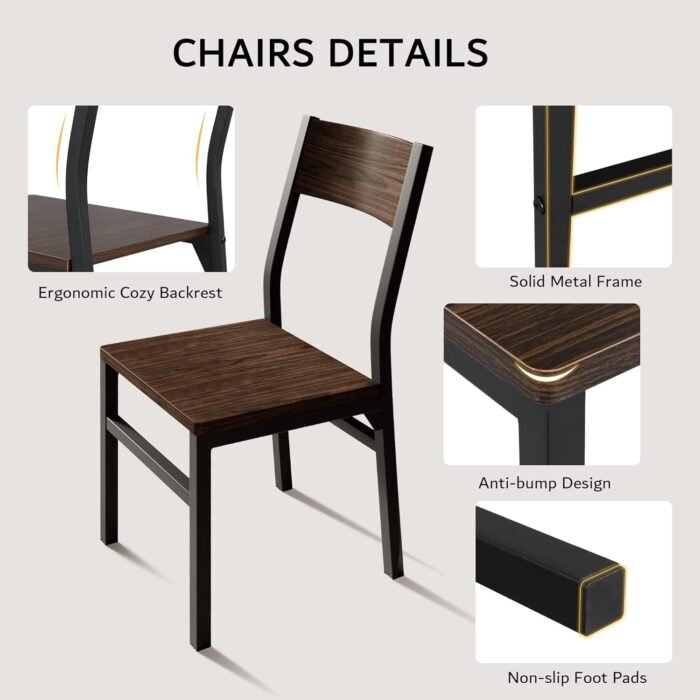 iPormis 7 Pieces Dining Table & Chairs Set for 4-6, 63" Extendable Kitchen Table and 6 Chairs, Dining Room Table with MDF Board & Metal Frame, Perfect for Small Space, Easy Clean, Espresso - Image 4