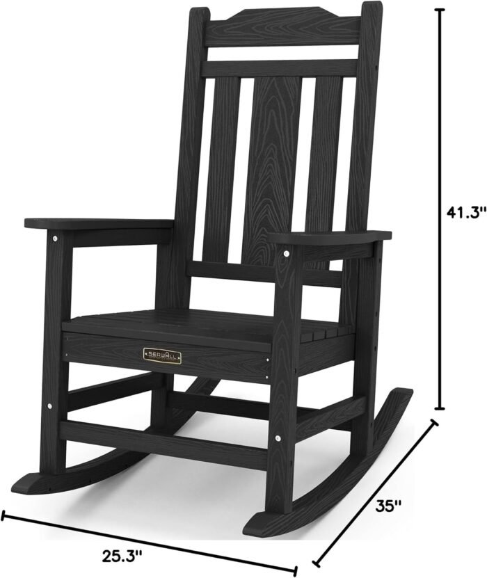 SERWALL Outdoor Rocking Chair, All Weather Patio Rocking Chair, HDPE Poly Rocking Chair for Adults, Heavy Duty Front Porch Rocker, Black - Image 2
