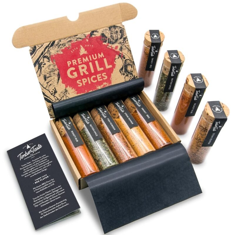 TIMBER TASTE® BBQ Spice Rub Gift Set - BBQ Seasonings and Rubs for Valentines, Father's Day - Spice Gift Set for Men, Mens Gifts, Grill Seasonings for Dad or Him, Barbecue Rub Bundle for Men & Women