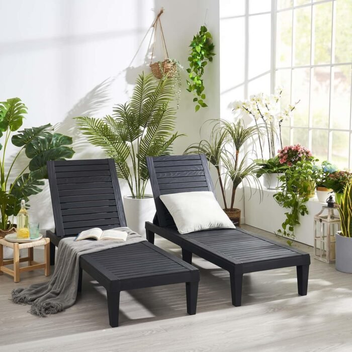 Nestl Patio Chairs - Waterproof Outdoor Chaise Lounge Chair, Set of 2 Adjustable Lawn Chairs, Lightweight Black Chaise Lounge Outdoor - Image 8