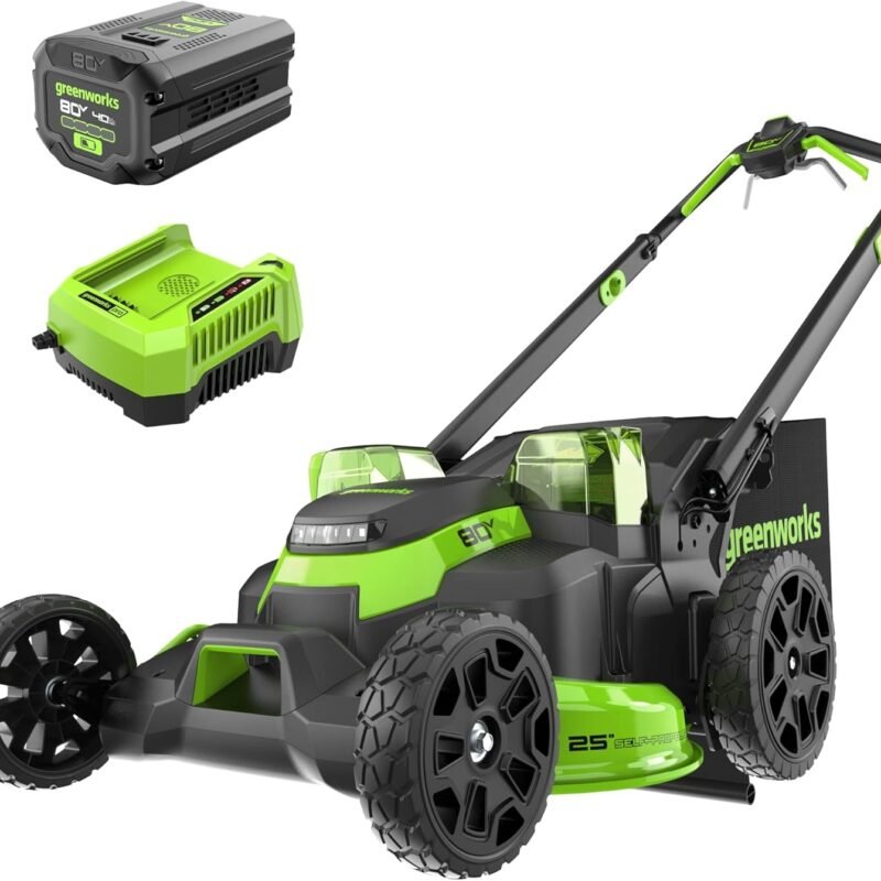 Greenworks 80V 25" Brushless Cordless (Self-Propelled) Dual Blade Lawn Mower (LED Headlight + Aluminum Handles), 4.0Ah Battery and Rapid Charger Included