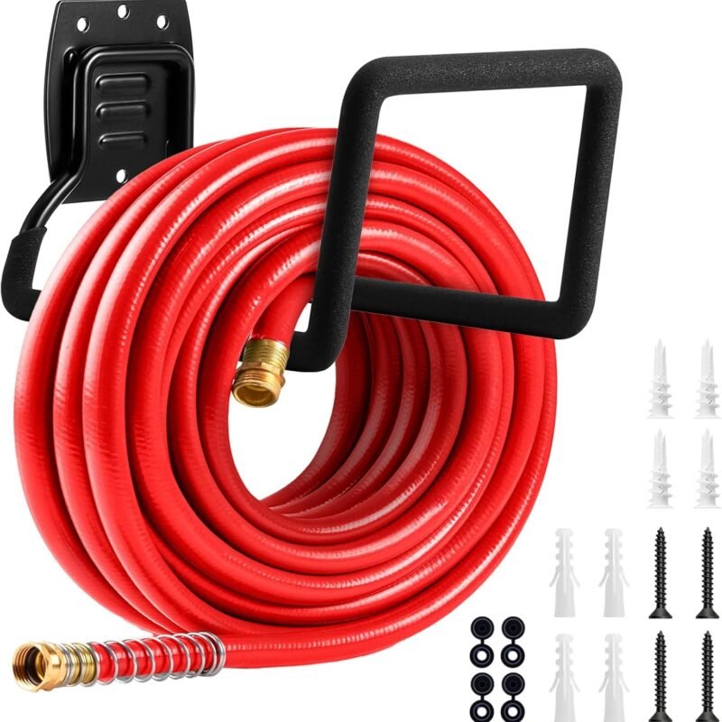 Garden Hose Holder, Metal Wall Mounted Water Hose Reel for Outside, Durable Hook Stand for Garden Hose Storage, Water Hose, Extension Cords, Flexable Hose Use(1Pack)