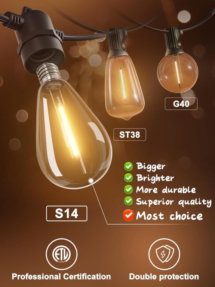 addlon 50FT LED Outdoor String Lights with Edison Shatterproof Bulbs, Weatherproof Strand, Commercial Grade Patio Lights, Decorative for Garden or Patio, Black - Image 2