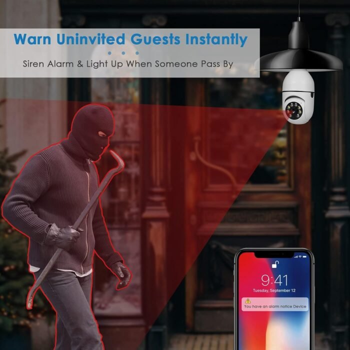 UPULTRA Light Bulb Camera Security Camera 2packs 1080P Wireless WiFi Outdoor Home IP Camera E27 360 Degree Panoramic,Motion Detection and Alarm,Two-Way Audio,Night Vision - Image 4