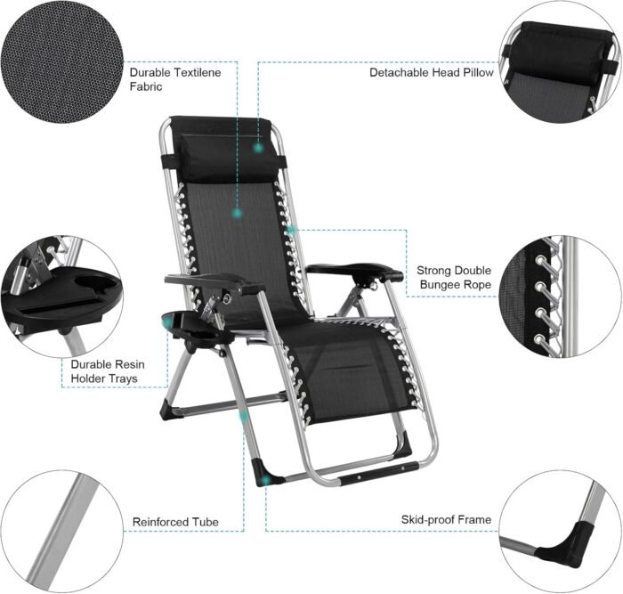 VINGLI Padded Zero Gravity Chair with Removable Cushion, Outdoor Recliner Chair with Cup Holder Lawn Chair Padded Patio Lounger Chair - Image 6